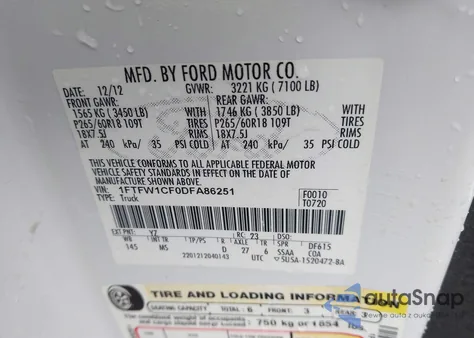 2013 Ford F-150 Xlt from USA, damaged, VIN 1FTFW1CF0DFA86251